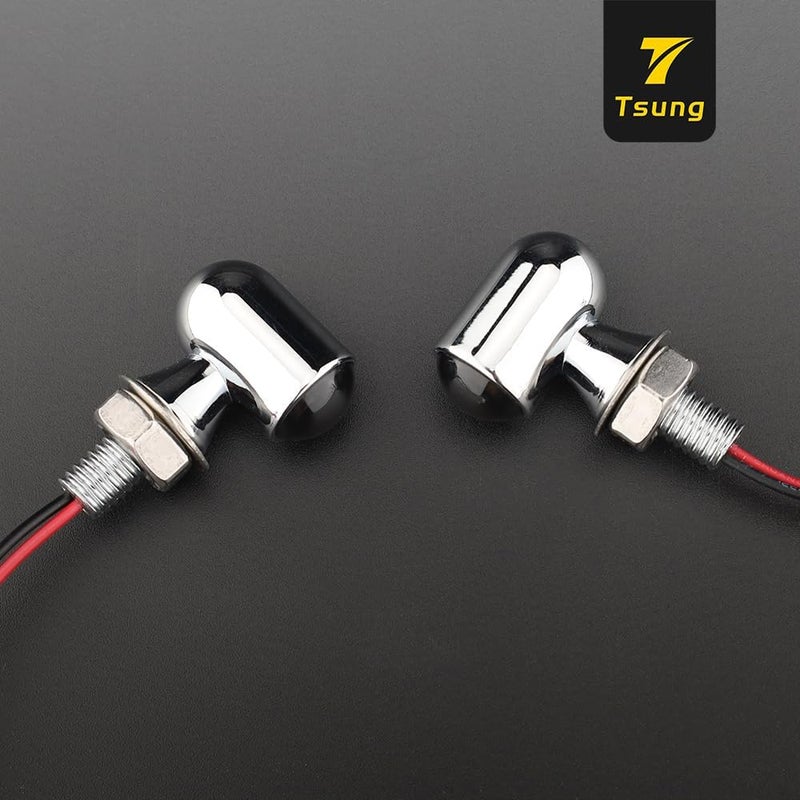 TSUNG Mini Motorcycle Turn Signals Light LED Micro Blinkers for Front/Rear Universal Aftermarket Small Indicator for Cafe Racer Bobber Cruiser Street Bikes (Chrome-Smoke Lens) - Image 3
